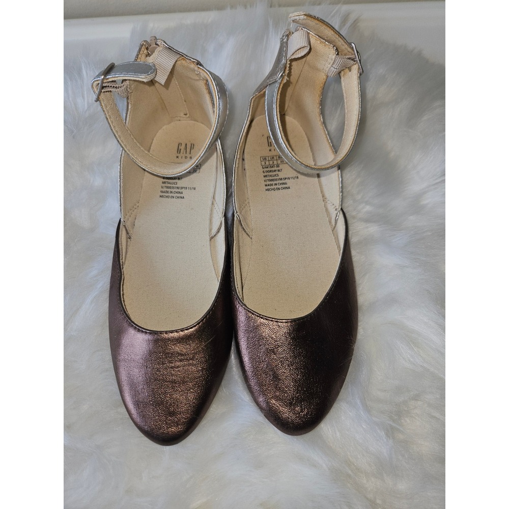 Gap Kids Metallic Bronze Ankle Strap Ballet Flats Dress Shoes Size 2